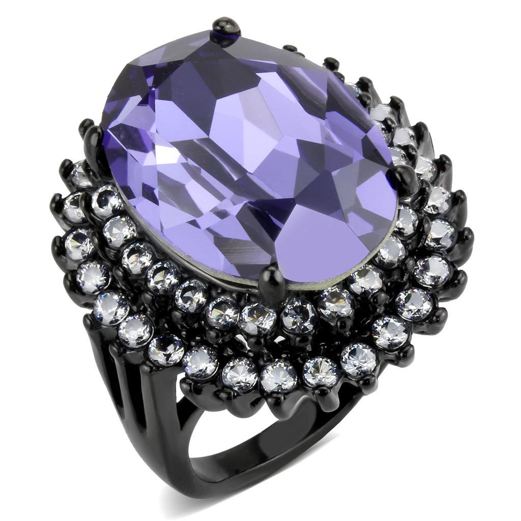 TK3687 IP Black Stainless Steel Ring featuring a top-grade tanzanite crystal, showcasing a sleek design and modern finish.