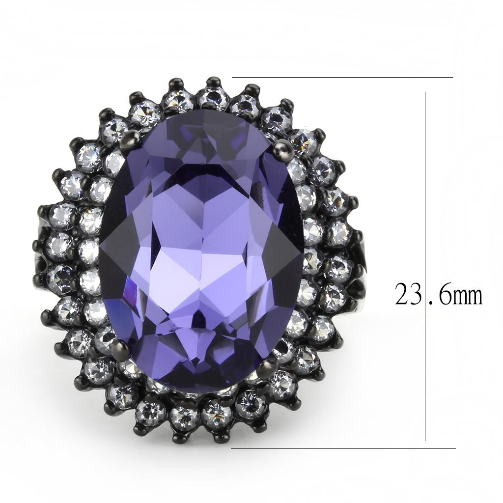 TK3687 IP Black Stainless Steel Ring featuring a top-grade tanzanite crystal, showcasing a sleek design and modern finish.