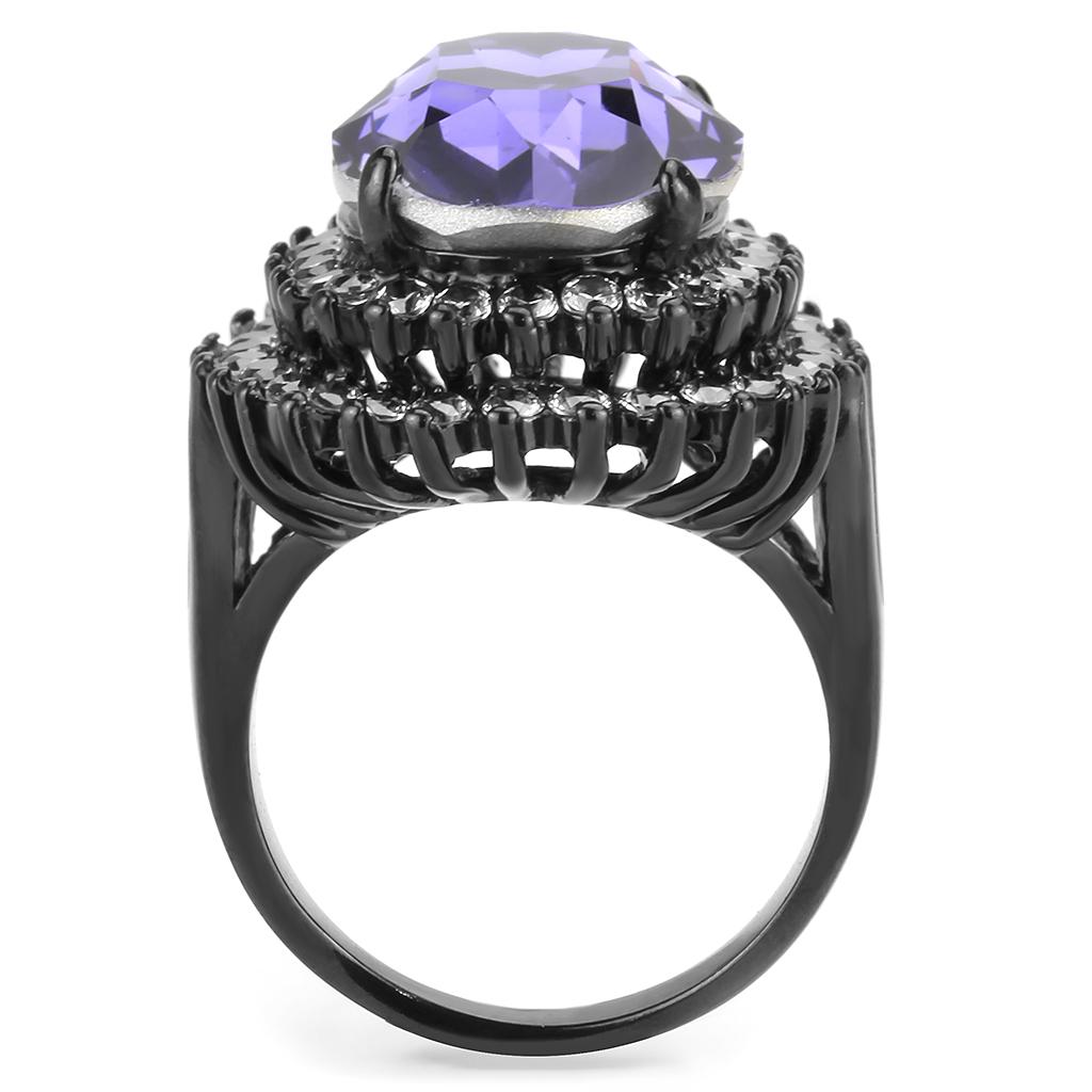 TK3687 IP Black Stainless Steel Ring featuring a top-grade tanzanite crystal, showcasing a sleek design and modern finish.