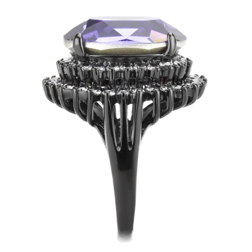 TK3687 IP Black Stainless Steel Ring featuring a top-grade tanzanite crystal, showcasing a sleek design and modern finish.