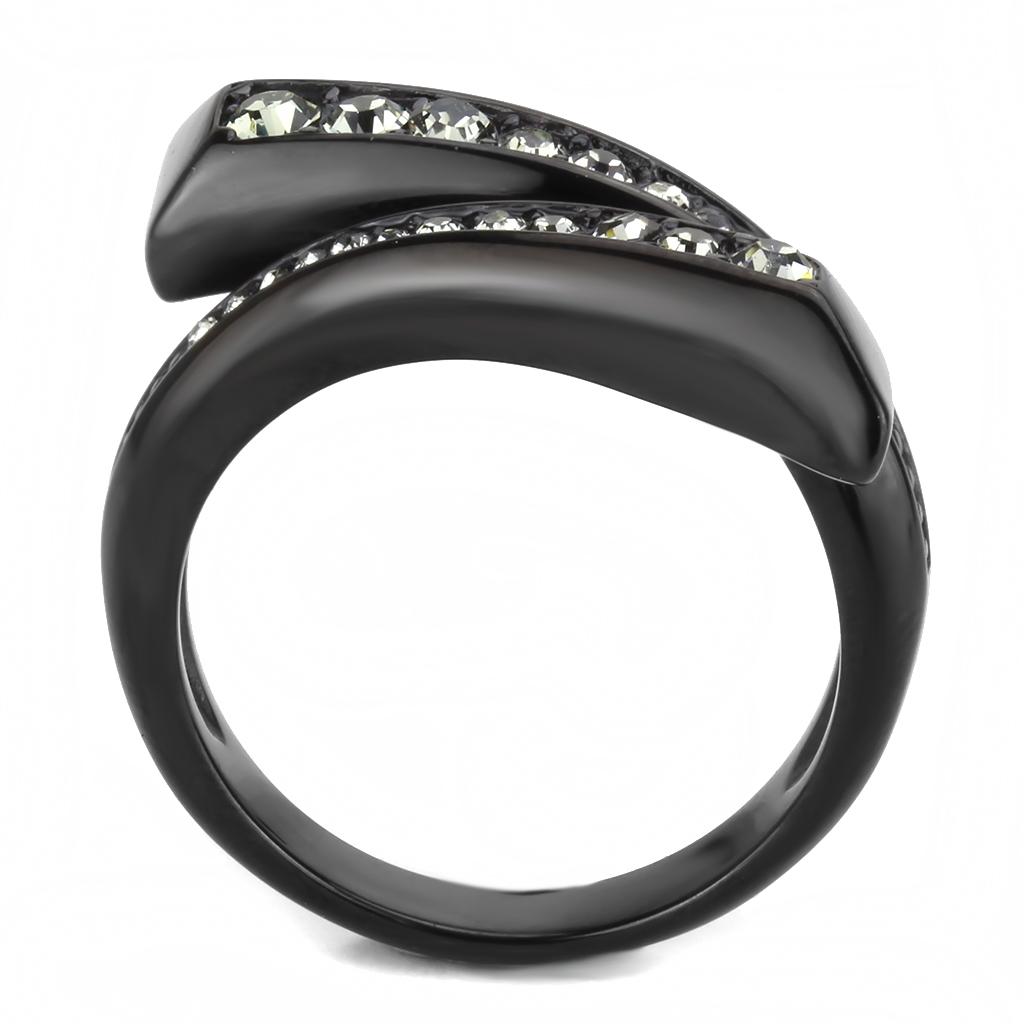 TK3692 IP Black Stainless Steel Ring featuring a top-grade black diamond crystal, showcasing a sleek and modern design.