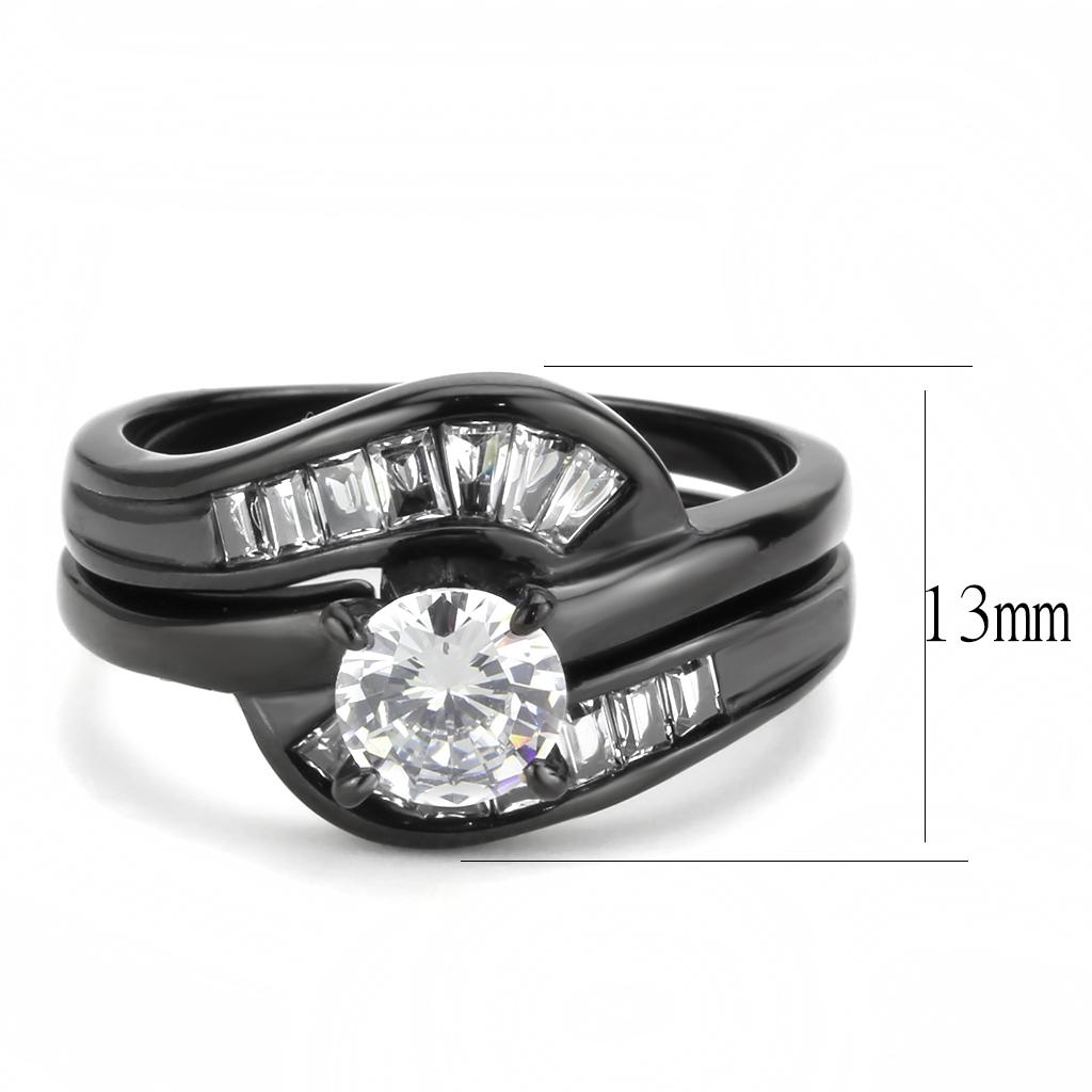 TK3693 IP Black Stainless Steel Ring featuring a clear AAA Grade CZ stone, showcasing its elegant design and modern finish.