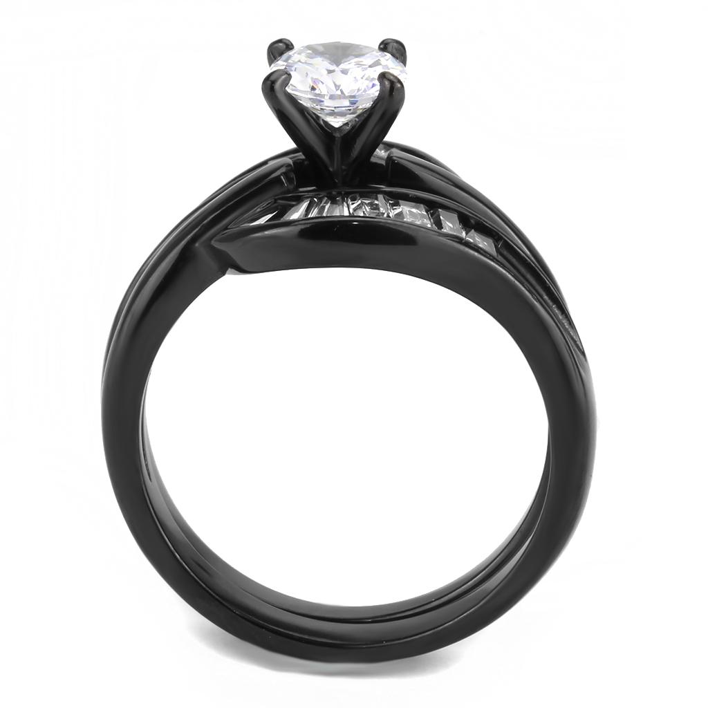 TK3693 IP Black Stainless Steel Ring featuring a clear AAA Grade CZ stone, showcasing its elegant design and modern finish.