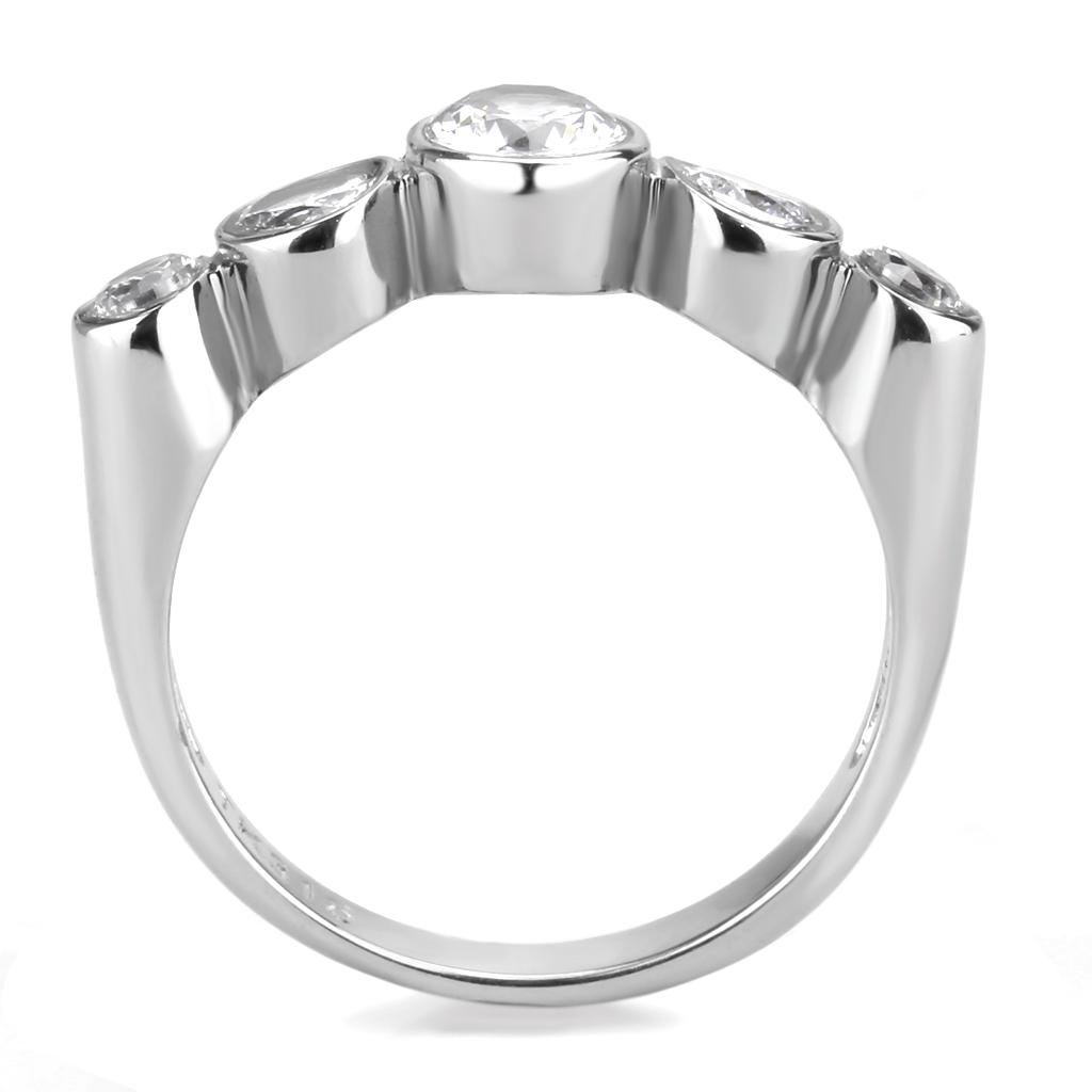 TK3697 High Polished Stainless Steel Ring featuring a clear AAA Grade CZ stone, showcasing a sleek and modern design.