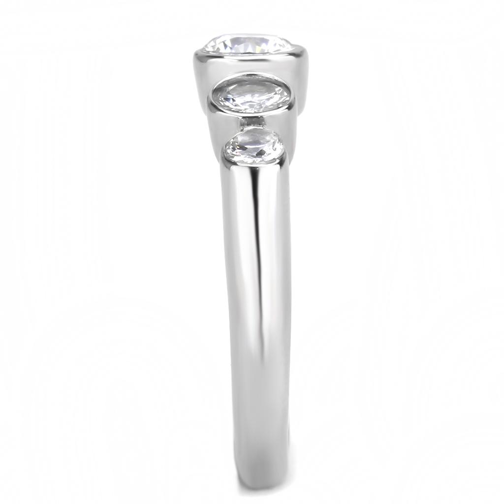 TK3697 High Polished Stainless Steel Ring featuring a clear AAA Grade CZ stone, showcasing a sleek and modern design.