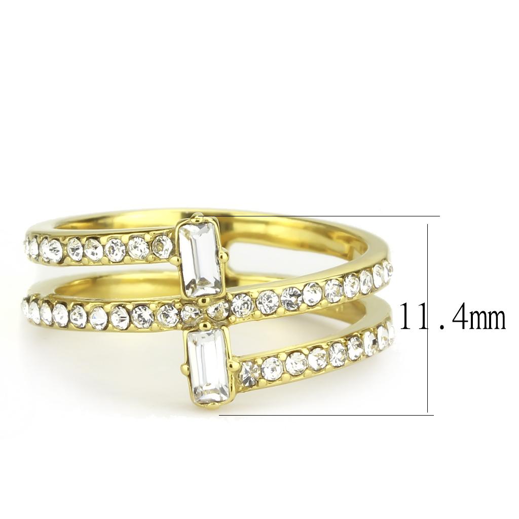 TK3707 IP Gold Stainless Steel Ring featuring a clear top-grade crystal, showcasing its elegant design and luxurious finish.