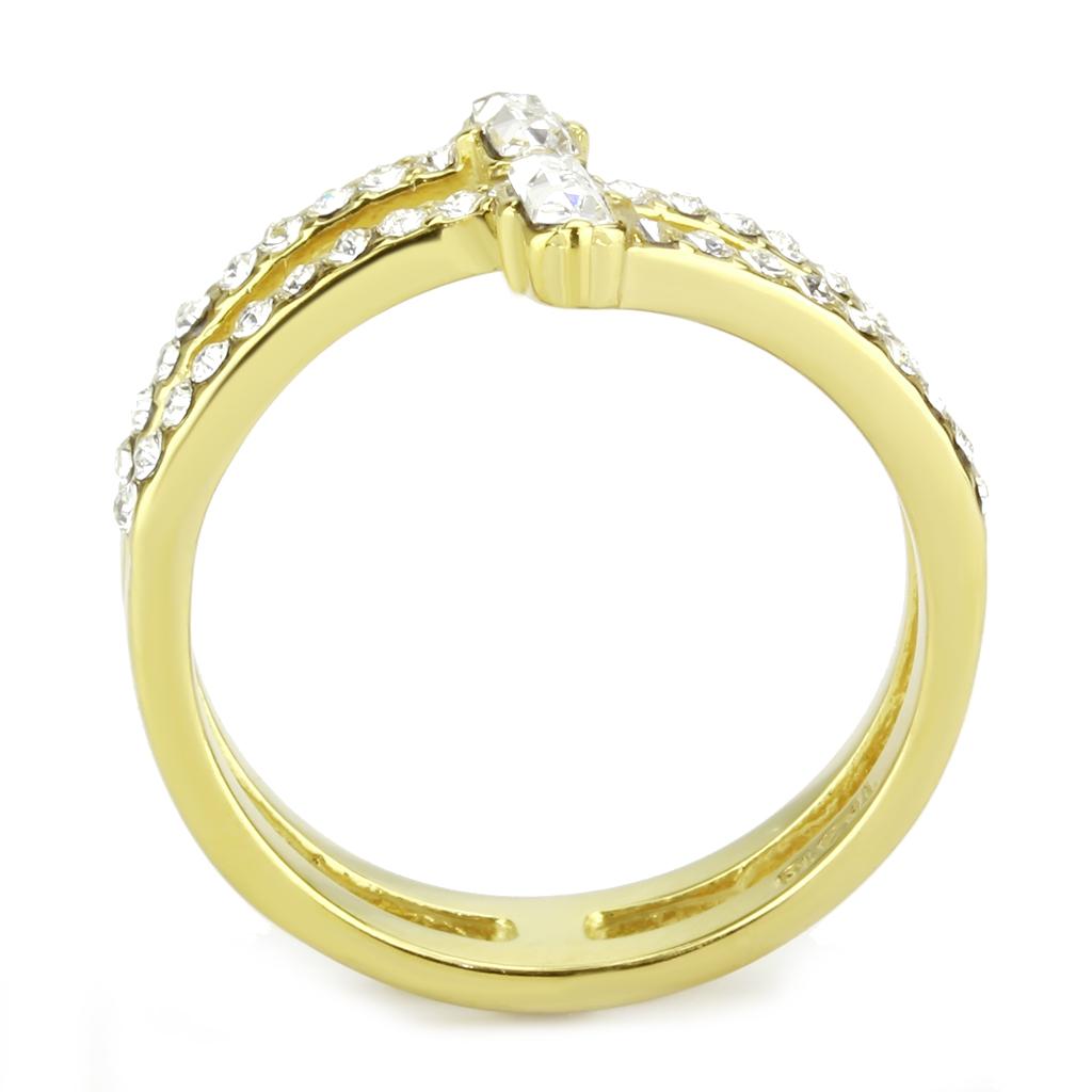 TK3707 IP Gold Stainless Steel Ring featuring a clear top-grade crystal, showcasing its elegant design and luxurious finish.