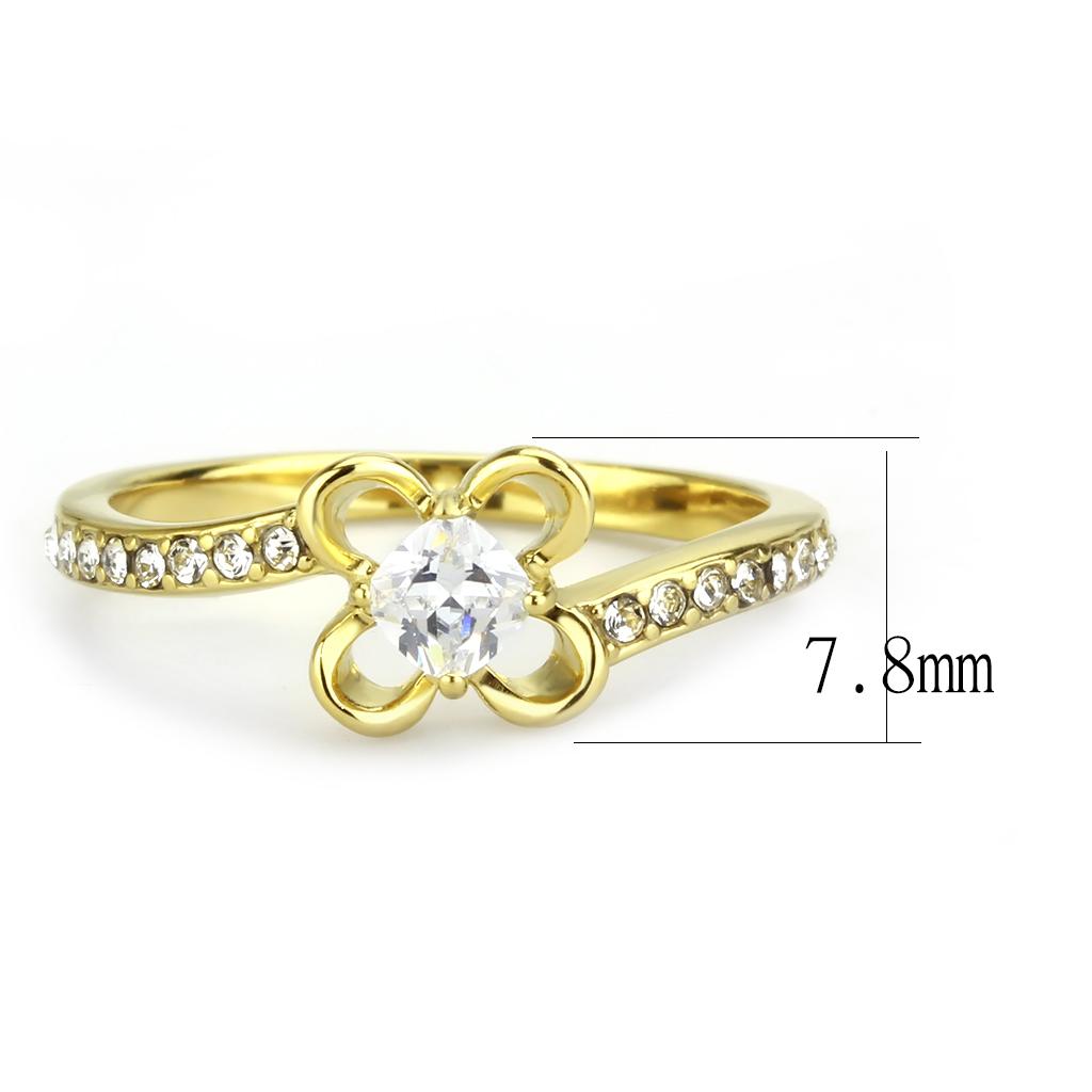 TK3711 IP Gold Stainless Steel Ring featuring a clear AAA Grade CZ stone, showcasing its elegant design and luxurious finish.