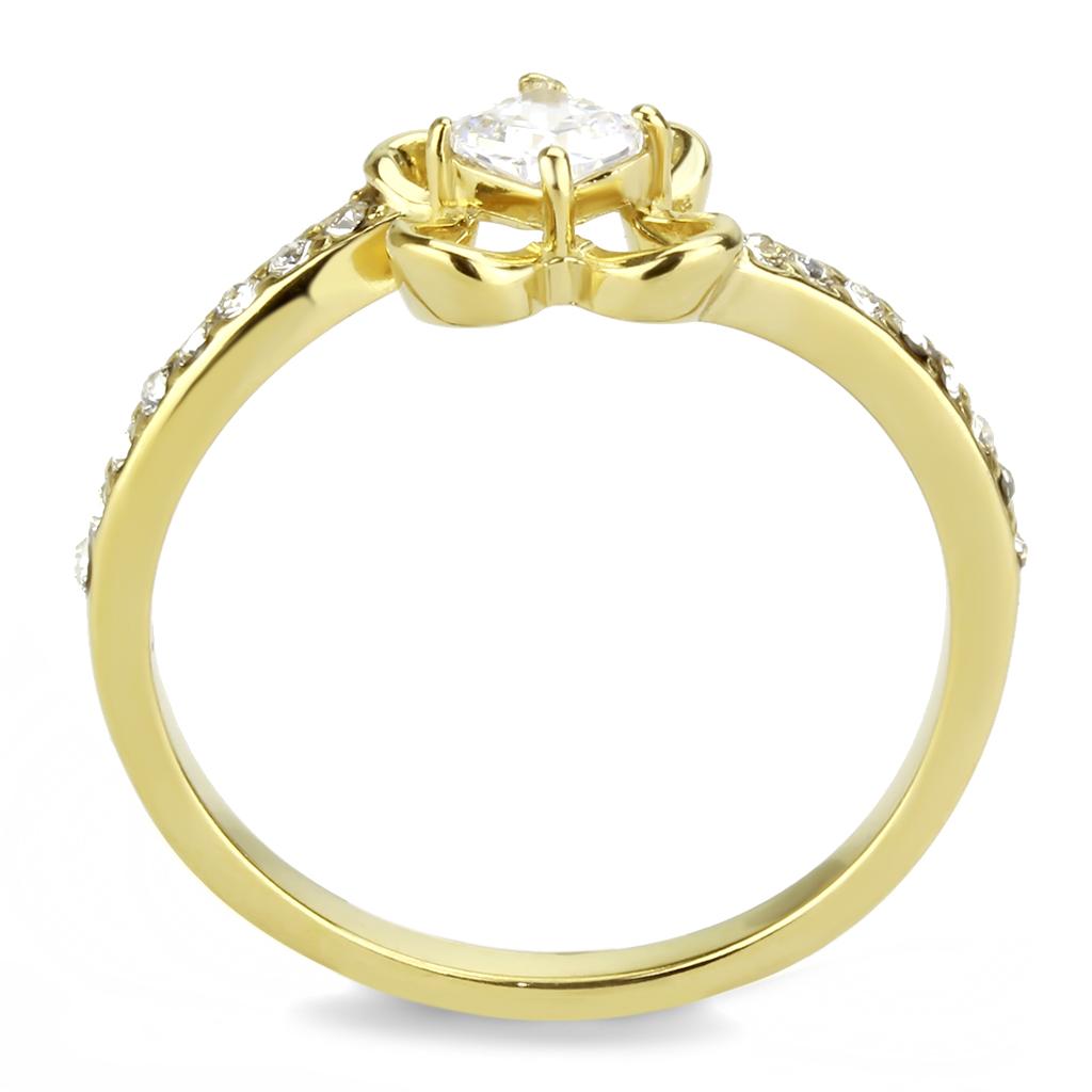 TK3711 IP Gold Stainless Steel Ring featuring a clear AAA Grade CZ stone, showcasing its elegant design and luxurious finish.
