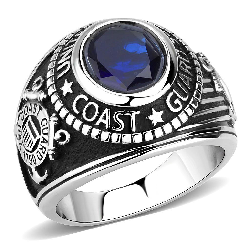 TK3727 High Polished Stainless Steel Ring featuring a synthetic glass center stone in Montana color, showcasing a brilliant shine.