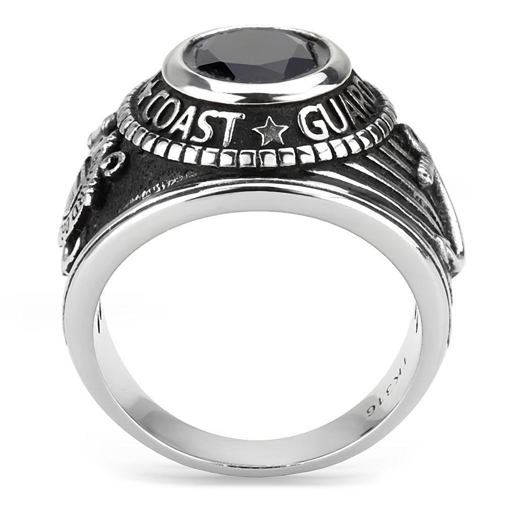 TK3727 High Polished Stainless Steel Ring featuring a synthetic glass center stone in Montana color, showcasing a brilliant shine.