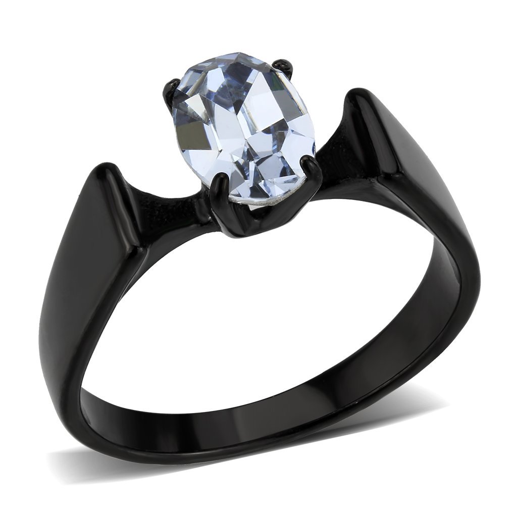TK3740 IP Black Stainless Steel Ring featuring a top-grade aquamarine crystal, showcasing its elegant design and modern finish.