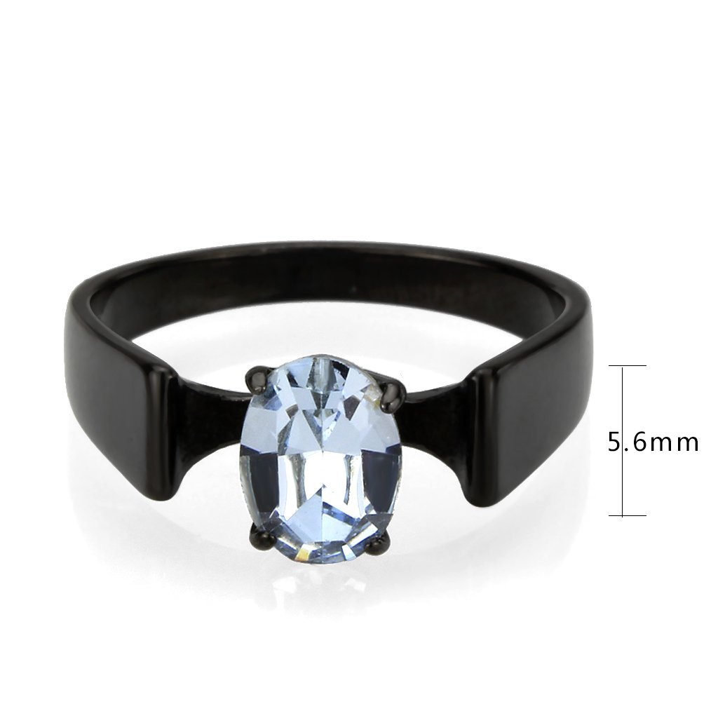 TK3740 IP Black Stainless Steel Ring featuring a top-grade aquamarine crystal, showcasing its elegant design and modern finish.