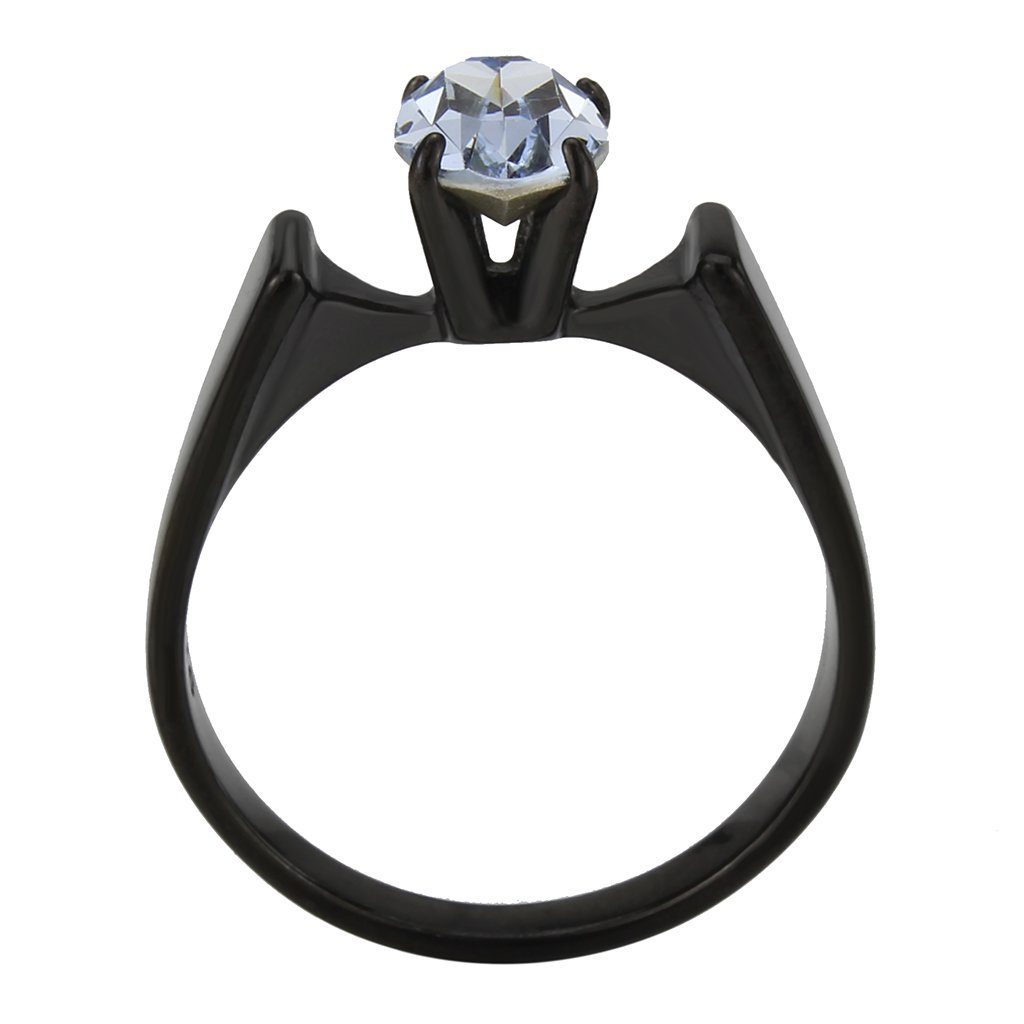 TK3740 IP Black Stainless Steel Ring featuring a top-grade aquamarine crystal, showcasing its elegant design and modern finish.