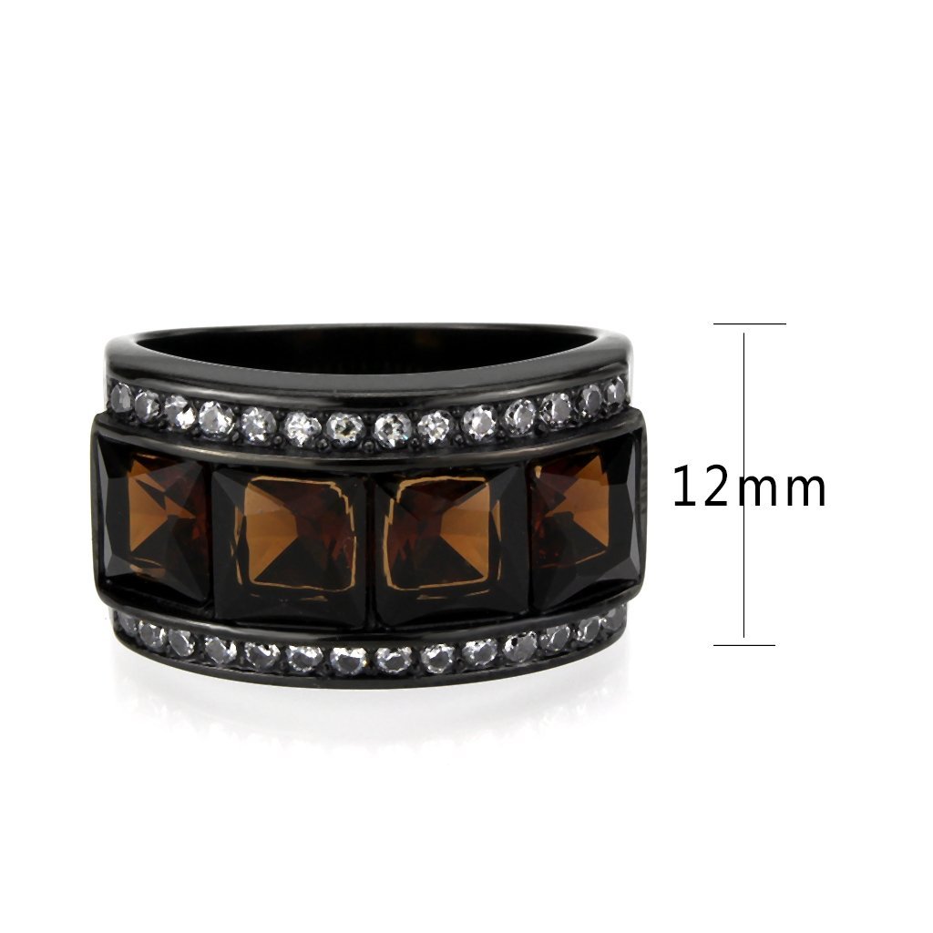 TK3746 IP Black Stainless Steel Ring featuring a synthetic brown stone, showcasing a modern design and durable finish.