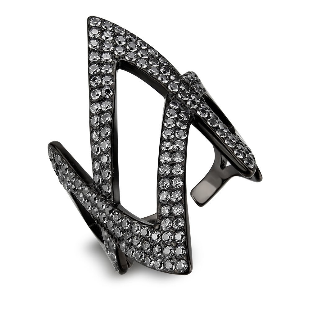 TK3748 IP Black Stainless Steel Ring featuring a clear AAA Grade CZ stone, showcasing a modern and elegant design.