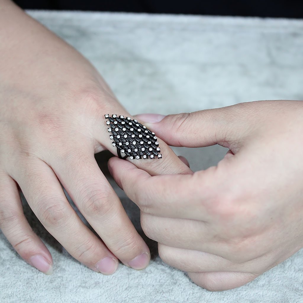 TK3750 IP Black Stainless Steel Ring featuring a clear top-grade crystal, showcasing a modern design with a sleek black finish.