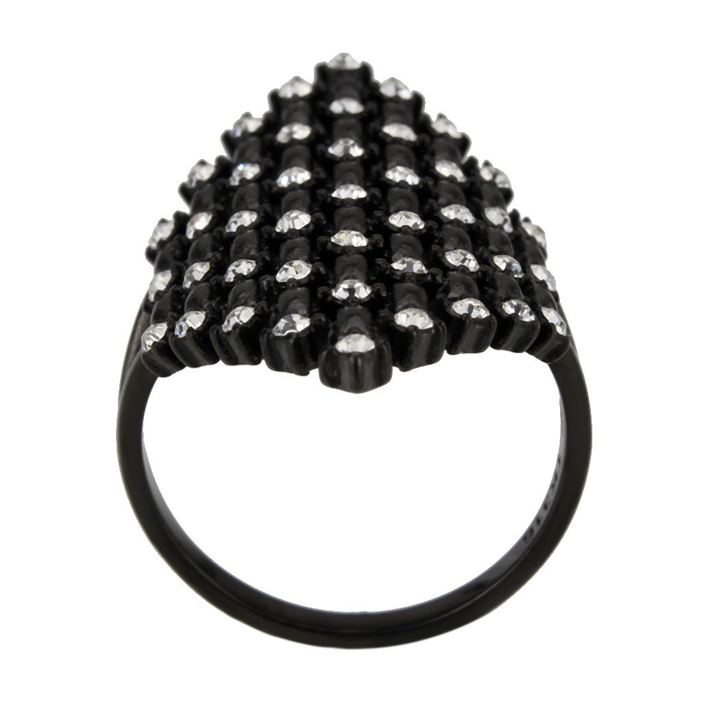 TK3750 IP Black Stainless Steel Ring featuring a clear top-grade crystal, showcasing a modern design with a sleek black finish.
