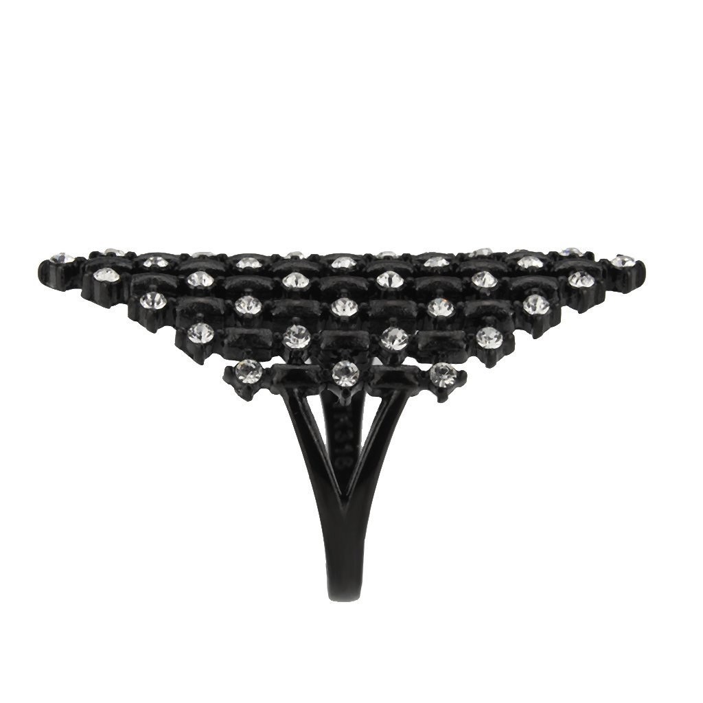 TK3750 IP Black Stainless Steel Ring featuring a clear top-grade crystal, showcasing a modern design with a sleek black finish.