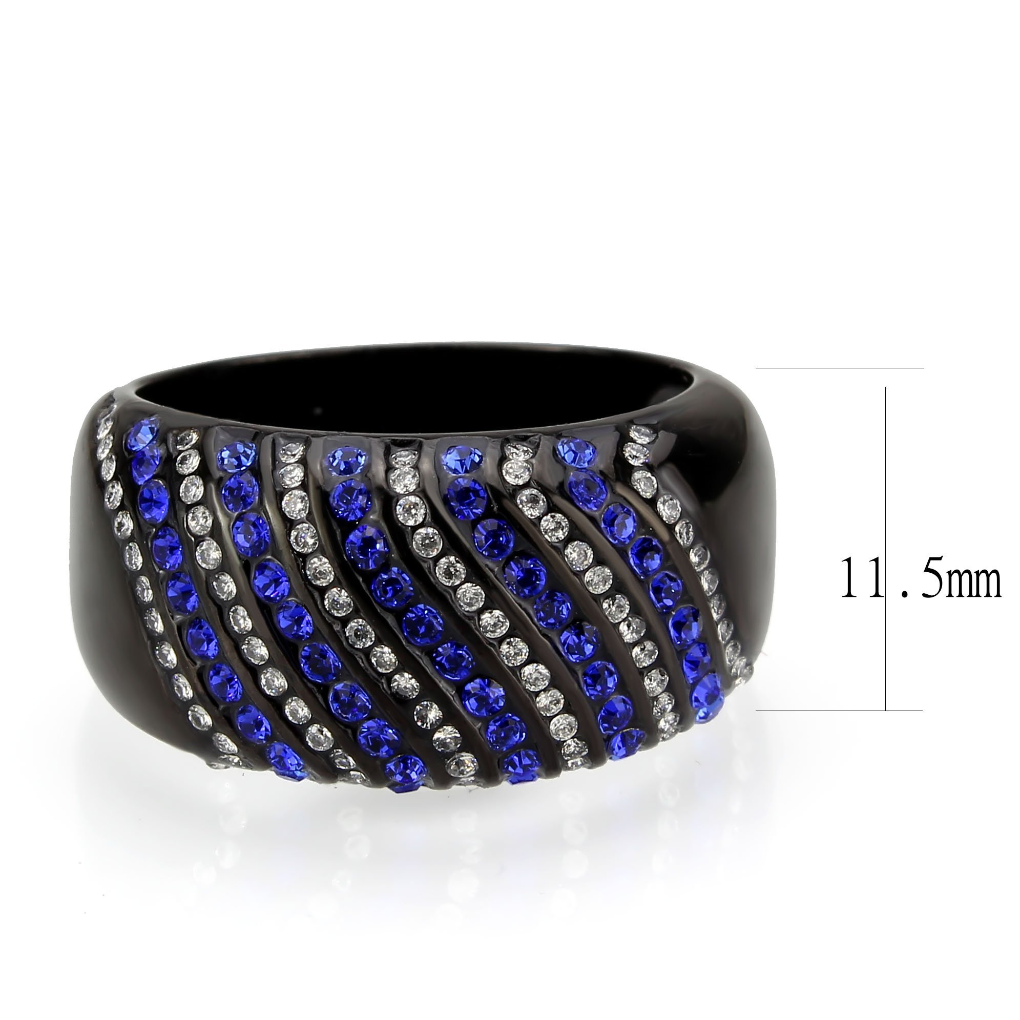 TK3751 IP Black Stainless Steel Ring featuring a blue AAA Grade CZ stone, showcasing a modern design and elegant finish.