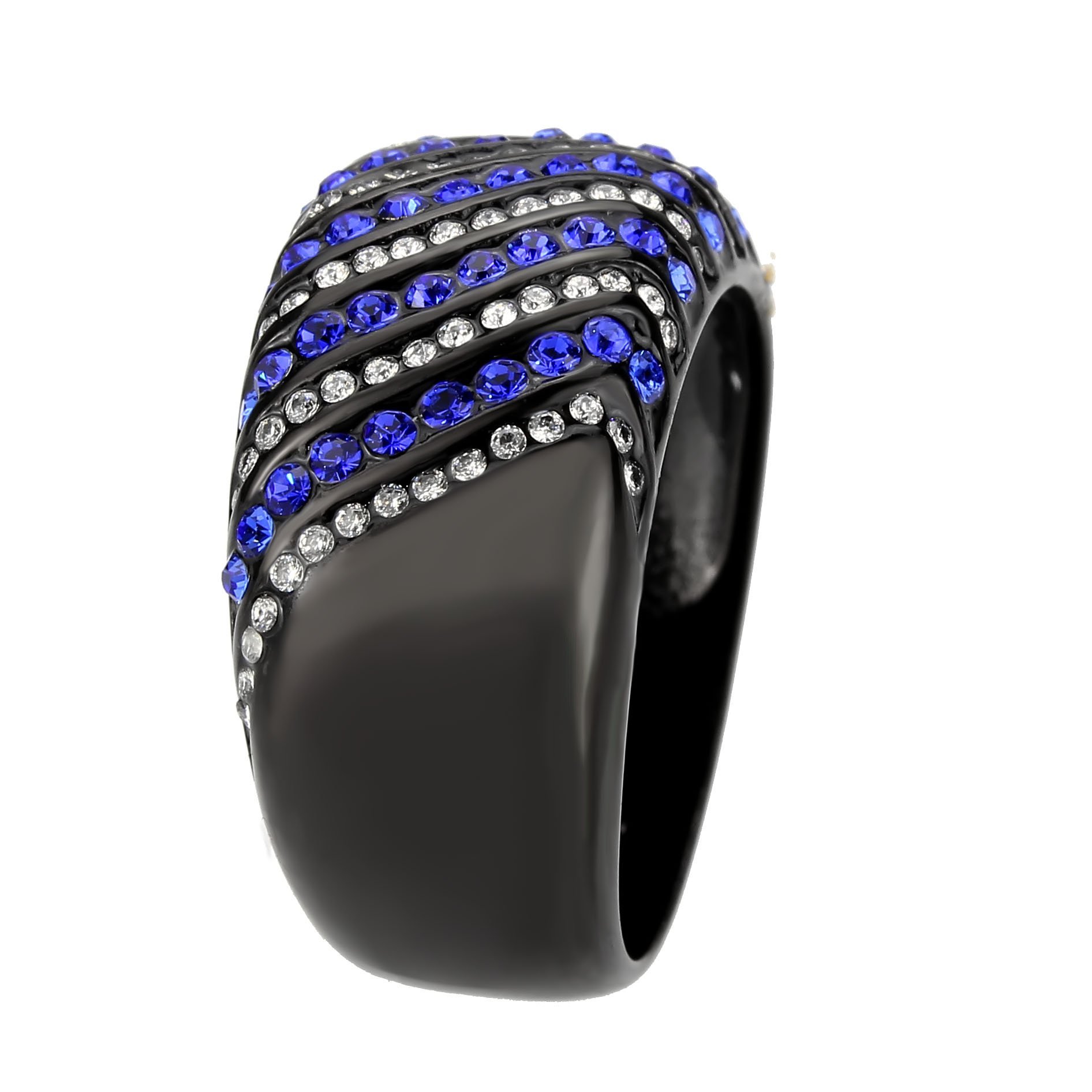 TK3751 IP Black Stainless Steel Ring featuring a blue AAA Grade CZ stone, showcasing a modern design and elegant finish.