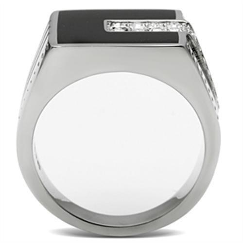 TK388 High Polished Stainless Steel Ring featuring a clear top grade crystal, showcasing its elegant design and shiny finish.