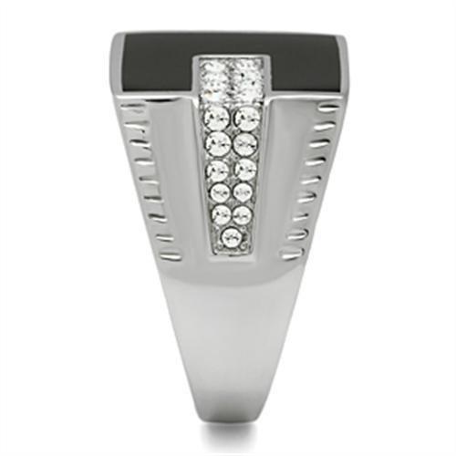 TK388 High Polished Stainless Steel Ring featuring a clear top grade crystal, showcasing its elegant design and shiny finish.