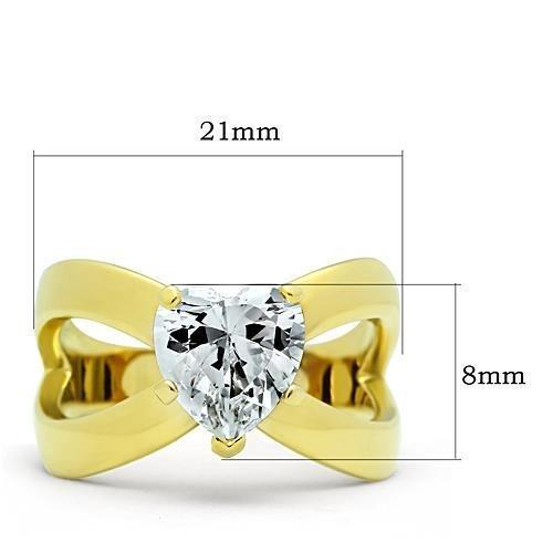 TK390G IP Gold Stainless Steel Ring featuring a clear AAA Grade CZ stone, showcasing its elegant design and luxurious finish.
