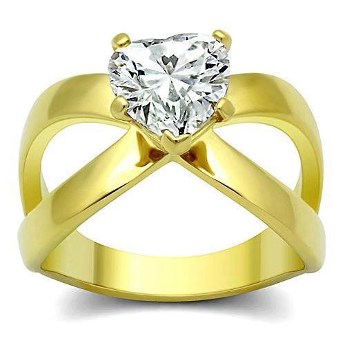 TK390G IP Gold Stainless Steel Ring featuring a clear AAA Grade CZ stone, showcasing its elegant design and luxurious finish.