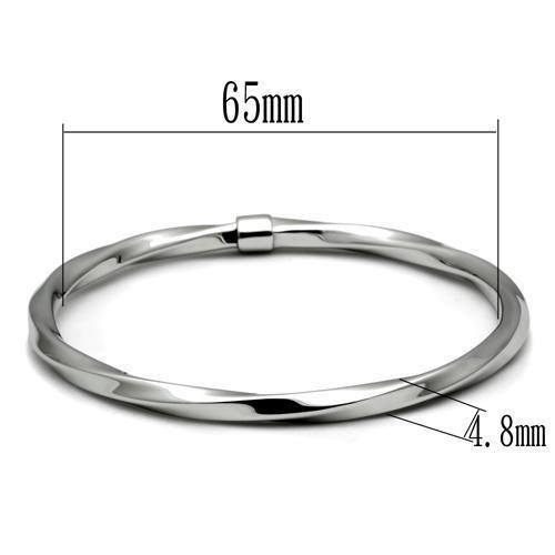 TK410 High Polished Stainless Steel Bangle with a sleek design, showcasing its shiny surface and lightweight structure.