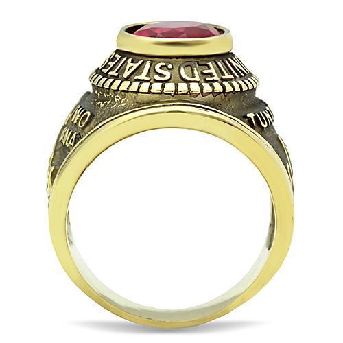 TK414703G IP Gold Stainless Steel Ring featuring a vibrant Siam synthetic glass center stone, showcasing elegance and durability.