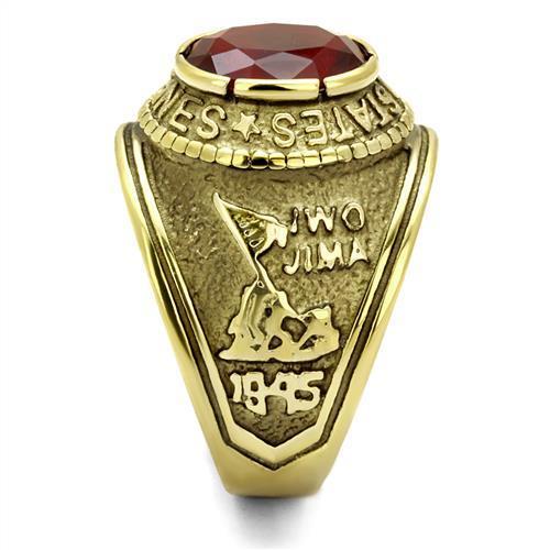 TK414703G IP Gold Stainless Steel Ring featuring a vibrant Siam synthetic glass center stone, showcasing elegance and durability.