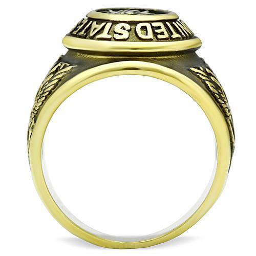 TK414704G IP Gold Stainless Steel Ring featuring a jet epoxy center stone, showcasing its elegant design and luxurious finish.