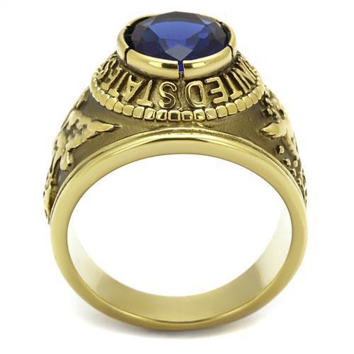 TK414708G IP Gold Stainless Steel Ring featuring a Montana colored synthetic glass centerpiece, showcasing a luxurious and elegant design.