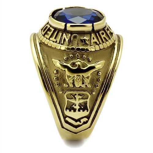 TK414708G IP Gold Stainless Steel Ring featuring a Montana colored synthetic glass centerpiece, showcasing a luxurious and elegant design.