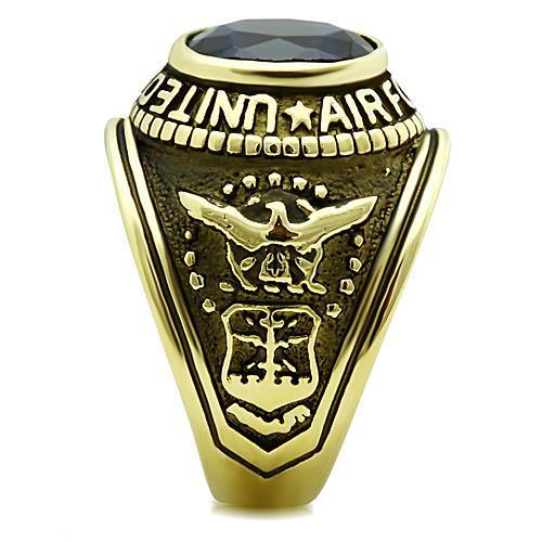 TK414708G IP Gold Stainless Steel Ring featuring a Montana colored synthetic glass centerpiece, showcasing a luxurious and elegant design.
