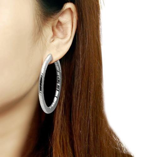 TK415 High Polished Stainless Steel Earrings showcasing a sleek and shiny design without any stones.
