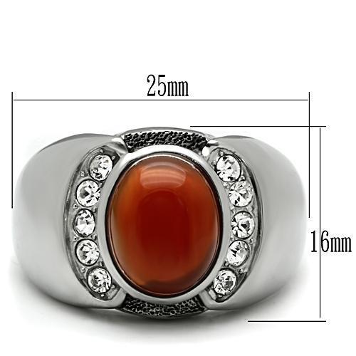 TK499 High Polished Stainless Steel Ring featuring a Siam Onyx center stone, showcasing a sleek and shiny finish.