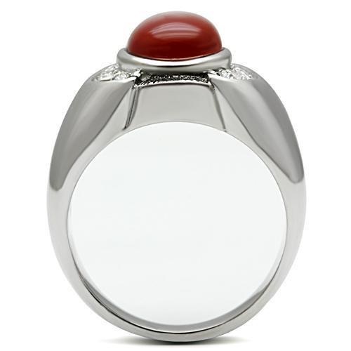 TK499 High Polished Stainless Steel Ring featuring a Siam Onyx center stone, showcasing a sleek and shiny finish.