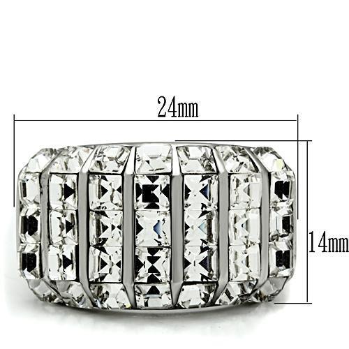 TK490 High Polished Stainless Steel Ring featuring a clear top grade crystal, showcasing its elegant design and shiny finish.