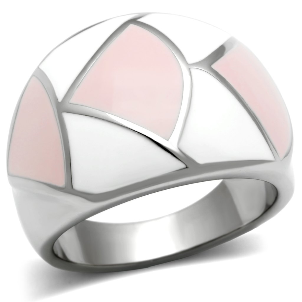 TK508 High Polished Stainless Steel Ring featuring a vibrant multi-color epoxy center stone, showcasing its elegant design.
