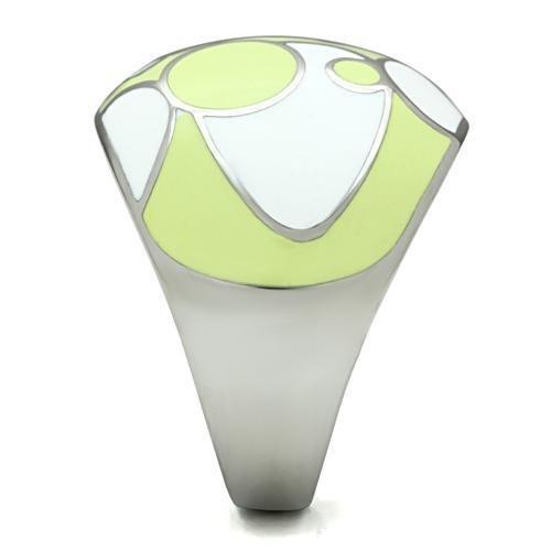 TK511 High Polished Stainless Steel Ring featuring a vibrant multi-color epoxy stone, showcasing its elegant design and shiny finish.