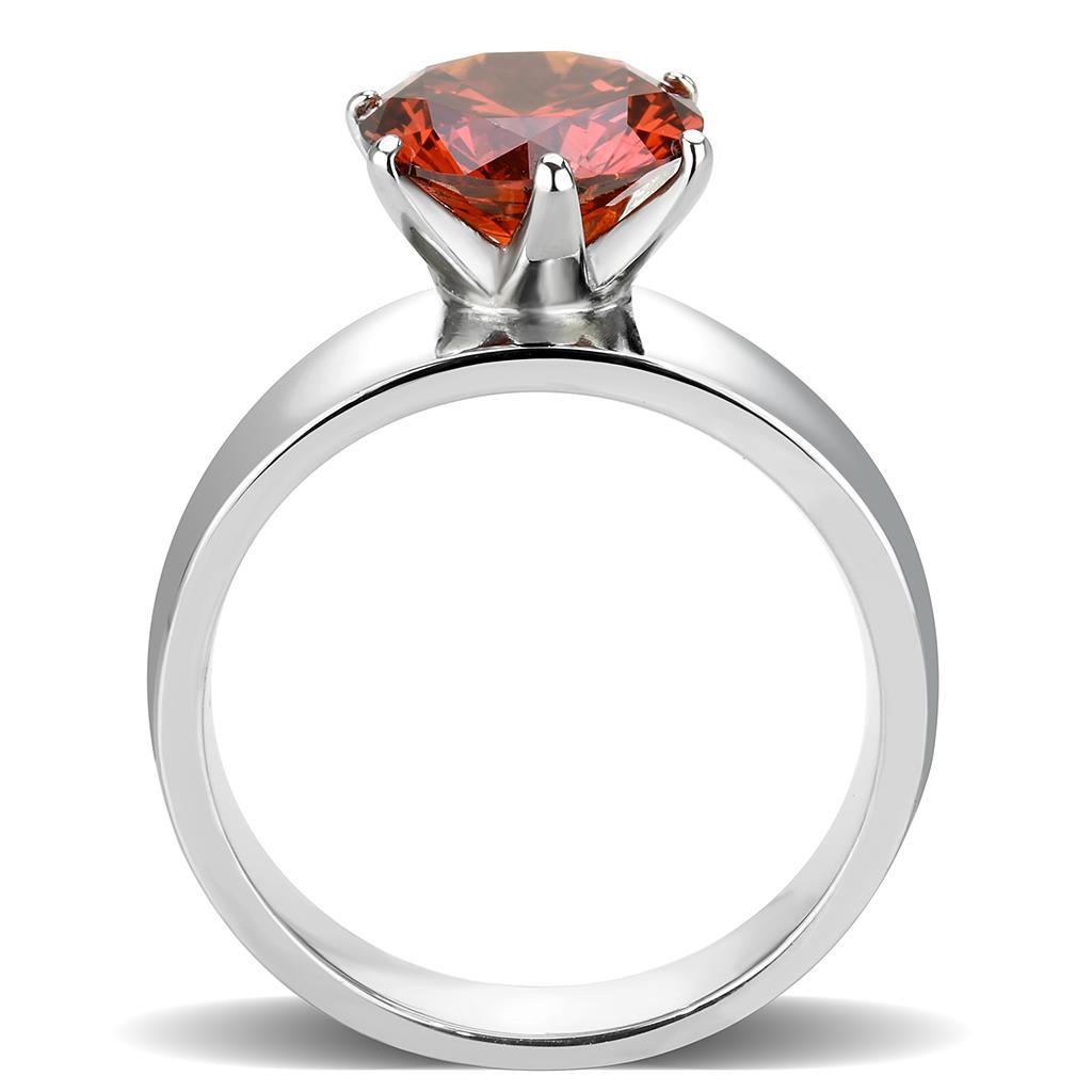 High polished stainless steel ring featuring an AAA grade garnet CZ stone, showcasing a brilliant shine and elegant design.