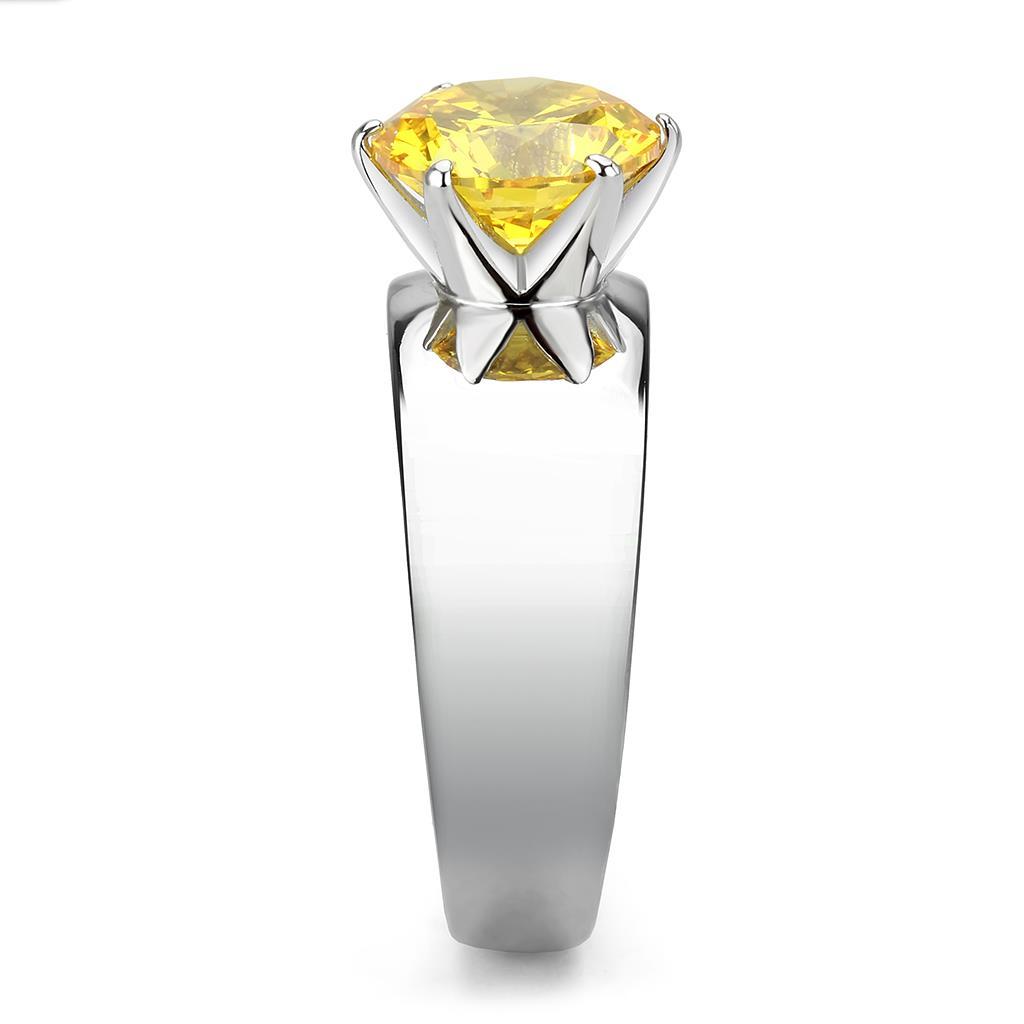 TK52011 High Polished Stainless Steel Ring featuring AAA Grade CZ in Topaz color, showcasing its elegant design and shiny finish.