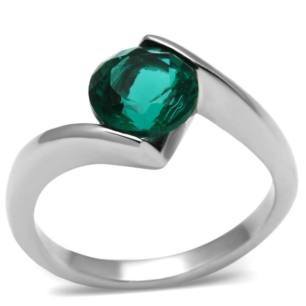 TK523 High Polished Stainless Steel Ring featuring a blue zircon synthetic stone, showcasing a sleek and modern design.
