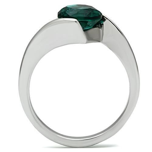 TK523 High Polished Stainless Steel Ring featuring a blue zircon synthetic stone, showcasing a sleek and modern design.