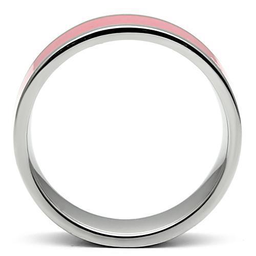 TK545 High Polished Stainless Steel Ring featuring a rose epoxy center stone, showcasing its elegant design and shiny finish.