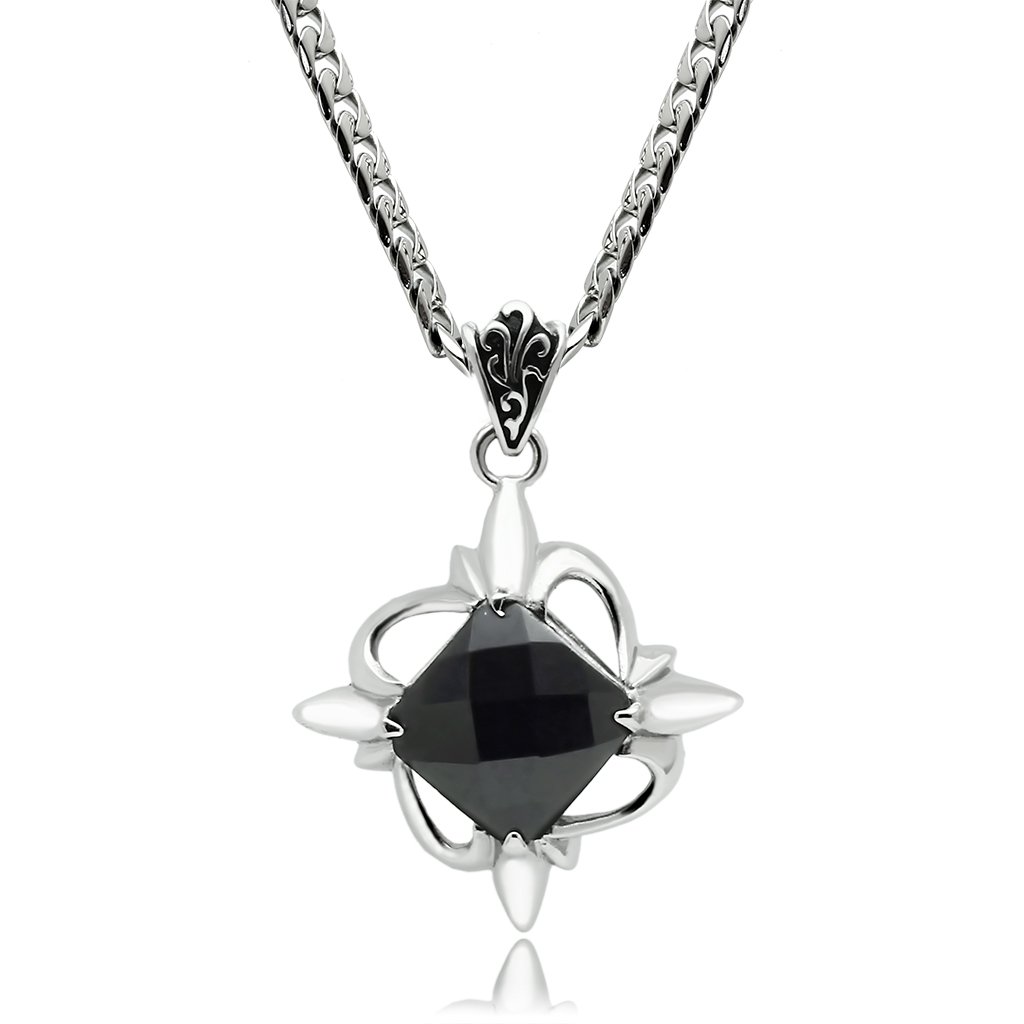 TK560 High Polished Stainless Steel Chain Pendant featuring a synthetic onyx stone, showcasing its elegant design and shiny finish.