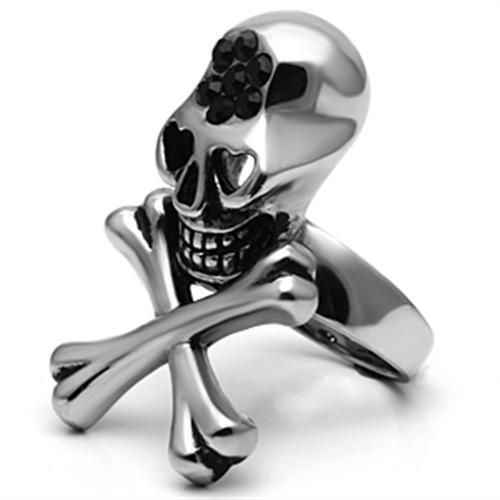 TK606 High Polished Stainless Steel Ring featuring a top grade jet crystal centerpiece, showcasing a sleek and modern design.