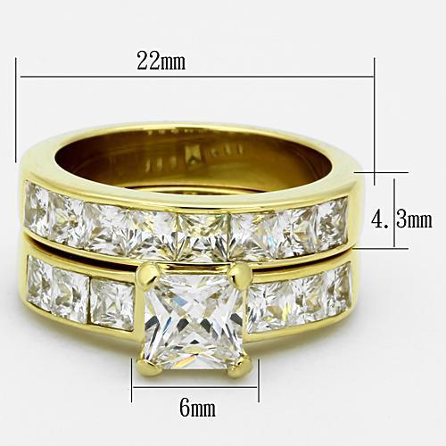 TK61206G IP Gold Stainless Steel Ring featuring AAA Grade clear CZ stone, showcasing its elegant design and luxurious finish.